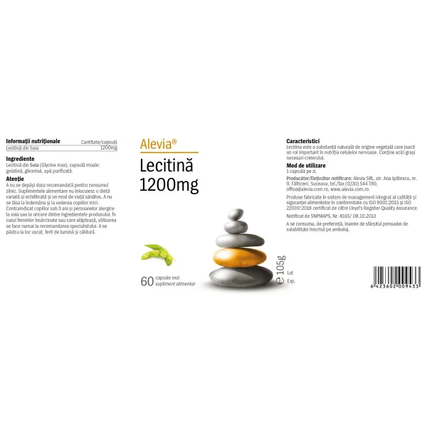 Lecitină 1200mg, 60 capsule, Alevia