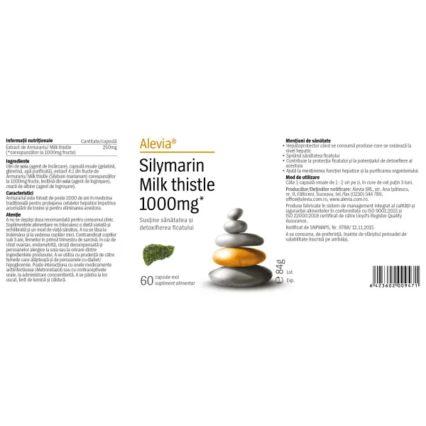 Silymarin Milk Thistle 1000mg*, 60 capsule, Alevia