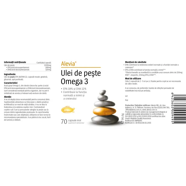 Ulei de pește Omega 3 1000mg, 70 capsule, Alevia