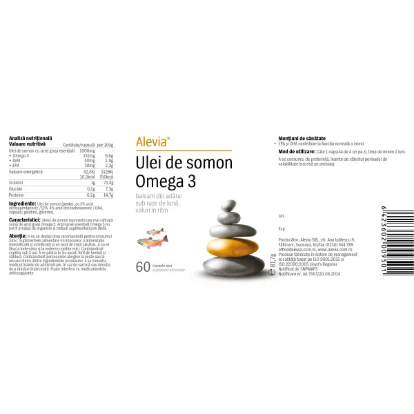 6423602009501-1 Ulei de Somon Omega 3 1000mg, 60 capsule, Alevia