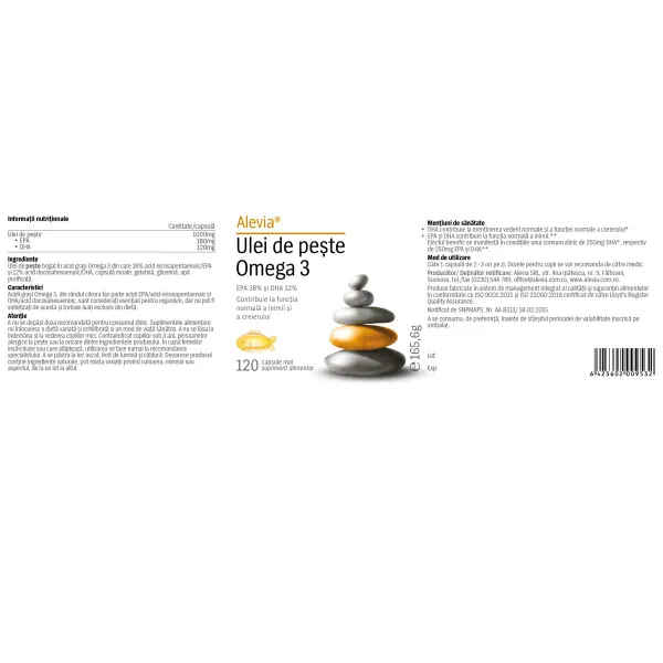 Ulei de pește Omega 3 1000mg, 120 capsule, Alevia