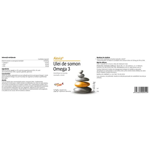 6423602009549-1 Ulei de Somon Omega 3 1000mg, 120 capsule, Alevia