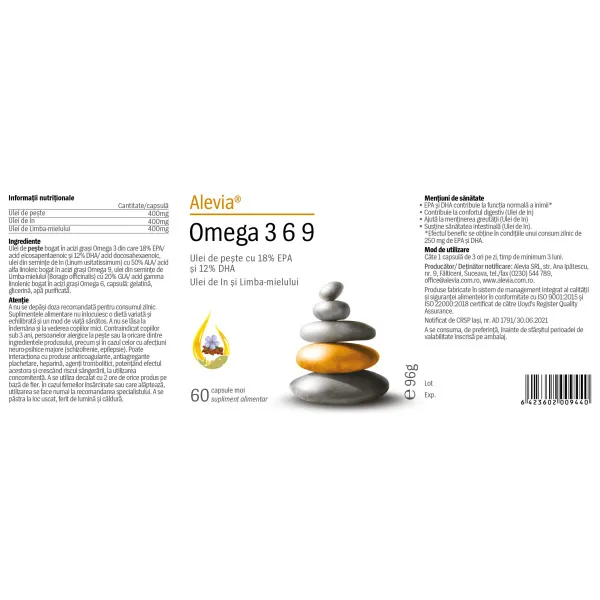Omega 3 6 9 Pachet, 60 + 60 capsule, Alevia