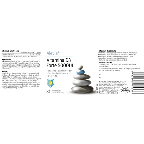 6423602014338-1 Vitamina D3 Forte 5000UI, 30 comprimate, Alevia