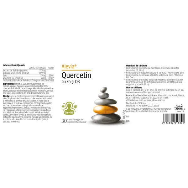 Quercetin cu Zn si D3, 30 capsule, Alevia