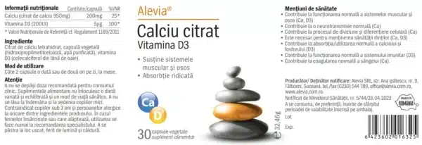 Calciu Citrat Vitamina D3, 30 capsule, Alevia