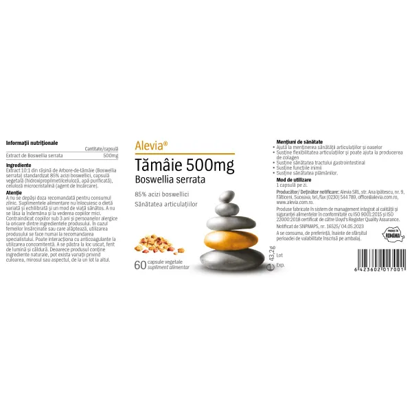 6423602017001-1 Tămâie 500mg Boswellia serrata, 60 capsule, Alevia