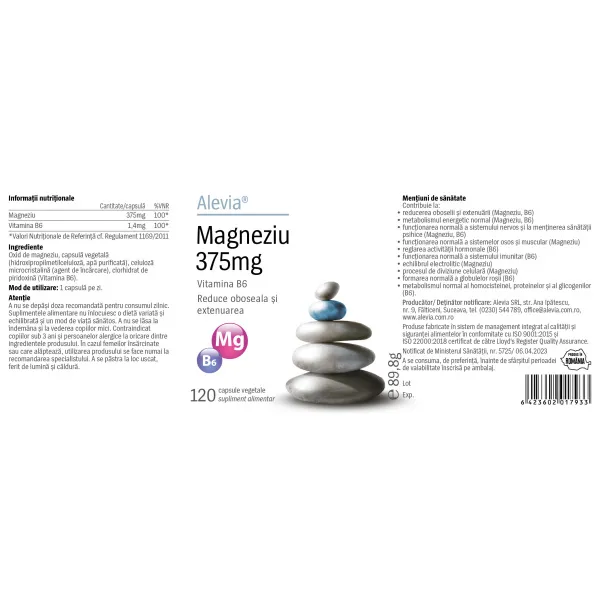 6423602017933-1 Magneziu 375mg B6, 120 capsule, Alevia