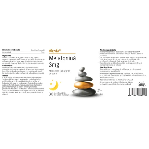 Melatonină 3mg, 30 capsule, Alevia