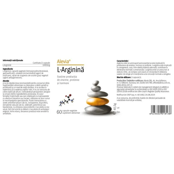 L-Arginină, 60 capsule, Alevia