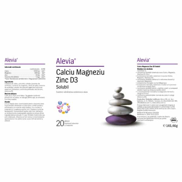Calciu Magneziu Zinc D3 Solubil, 20 plicuri, Alevia – etichetă