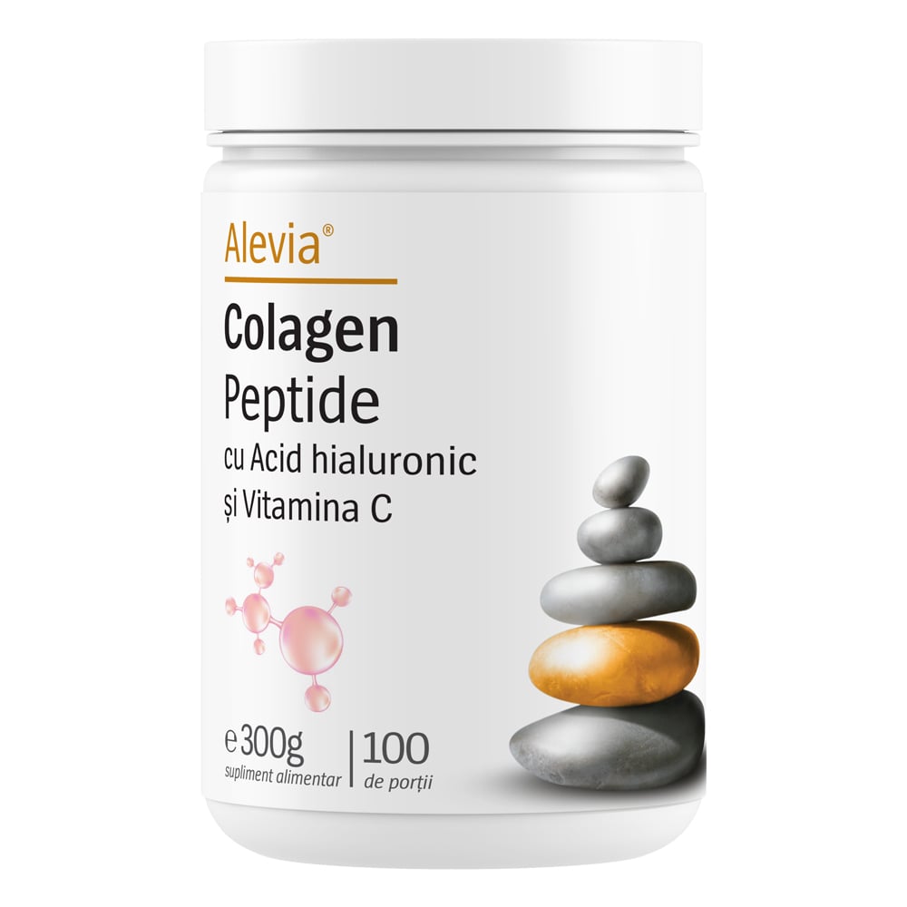 Colagen Peptide cu Acid hialuronic și Vitamina C, 300g, Alevia