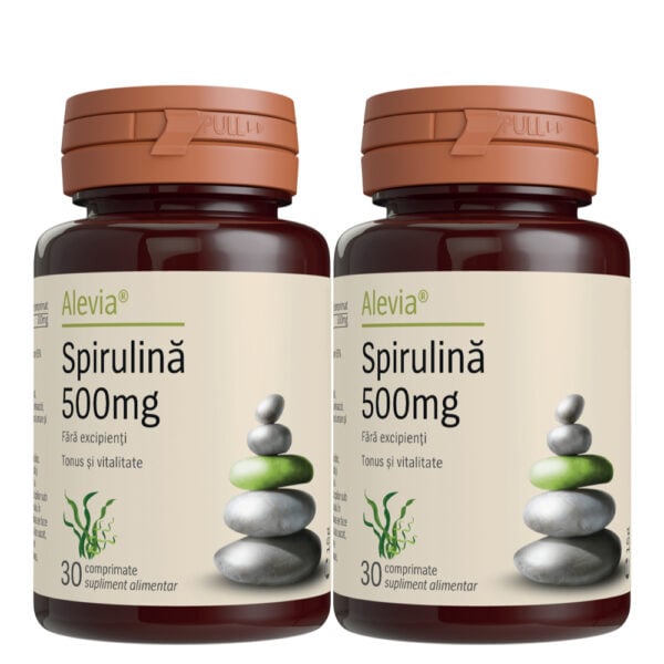 Spirulina-500mg-30cp_pachet_1000px_jos Spirulina 500mg Pachet, 30 + 30 comprimate, Alevia