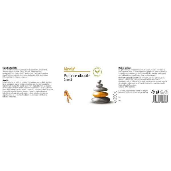 Cremă pentru picioare obosite, 250 g, Alevia