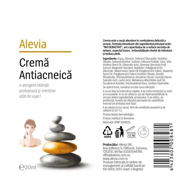 Cremă antiacneică, 20 ml, Alevia