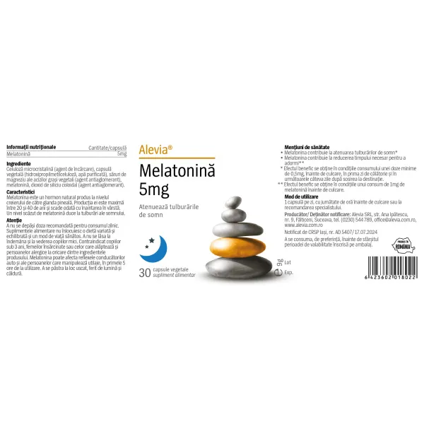 6423602018022-1 Melatonină 5 mg, 30 capsule, Alevia
