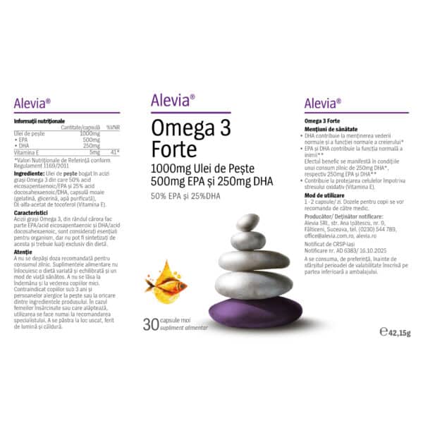 Omega 3 Forte, 30 capsule, Alevia – etichetă