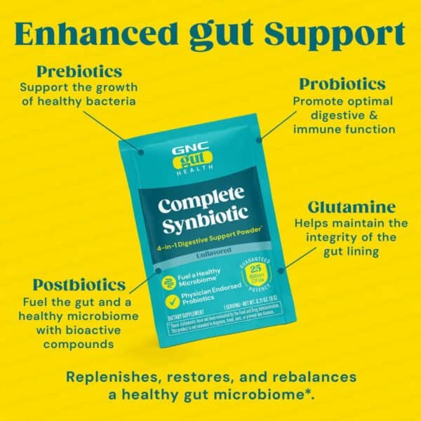 GNC Gut Health Complete Synbiotic 4-in-1 Digestive Support Powder, 180 g