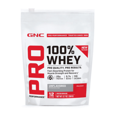GNC Pro Performance® 100% Whey, proteina din zer fara aroma, testata antidoping, 360g