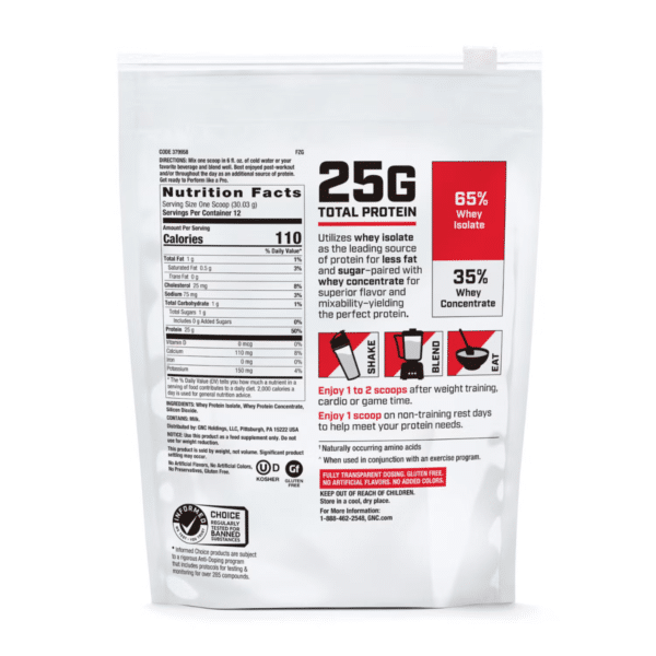 GNC Pro Performance® 100% Whey, proteina din zer fara aroma, testata antidoping, 360g