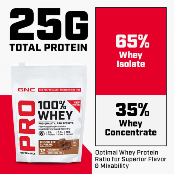 GNC Pro Performance® 100% Whey, proteina din zer fara aroma, testata antidoping, 360g