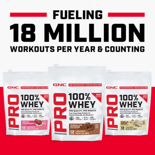 GNC Pro Performance® 100% Whey, proteina din zer fara aroma, testata antidoping, 360g
