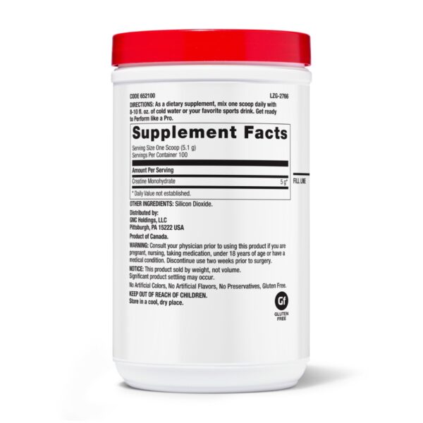 GNC Pro Performance® Creatine Monohydrate, Creatina Monohidrata fara aroma pentru sustinerea musculaturii si a functiei cognitive, 510 g