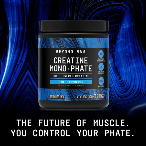 GNC Beyond Raw® Creatine Monophate, Formula inovatoare cu Creatina Monofosfat, cu aroma de zmeura albastra, 282 g