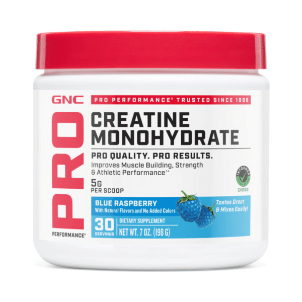 GNC Pro Performance® Creatine Monohydrate, Creatina Monohidrata cu aroma de zmeura albastra pentru sustinerea musculaturii si a functiei cognitive, 198 g