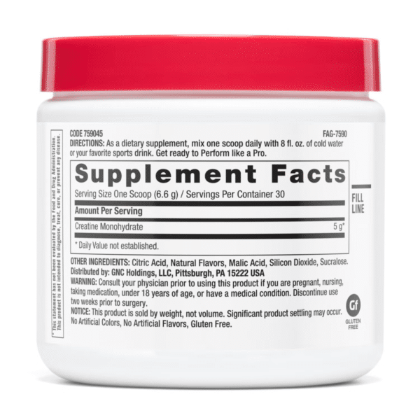 GNC Pro Performance® Creatine Monohydrate, Creatina Monohidrata cu aroma de zmeura albastra pentru sustinerea musculaturii si a functiei cognitive, 198 g
