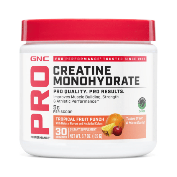 GNC Pro Performance® Creatine Monohydrate, Creatina Monohidrata cu aroma de fructe tropicale pentru sustinerea musculaturii si a functiei cognitive, 189 g