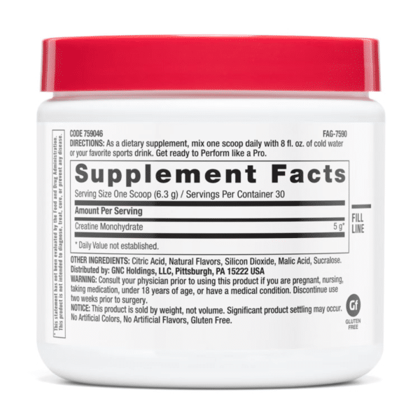 GNC Pro Performance® Creatine Monohydrate, Creatina Monohidrata cu aroma de fructe tropicale pentru sustinerea musculaturii si a functiei cognitive, 189 g