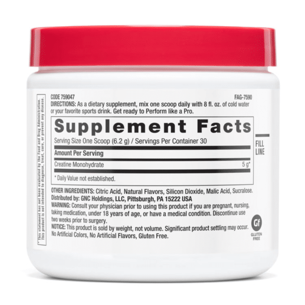 GNC Pro Performance® Creatine Monohydrate, Creatina Monohidrata cu aroma de pepene rosu pentru sustinerea musculaturii si a functiei cognitive, 186 g
