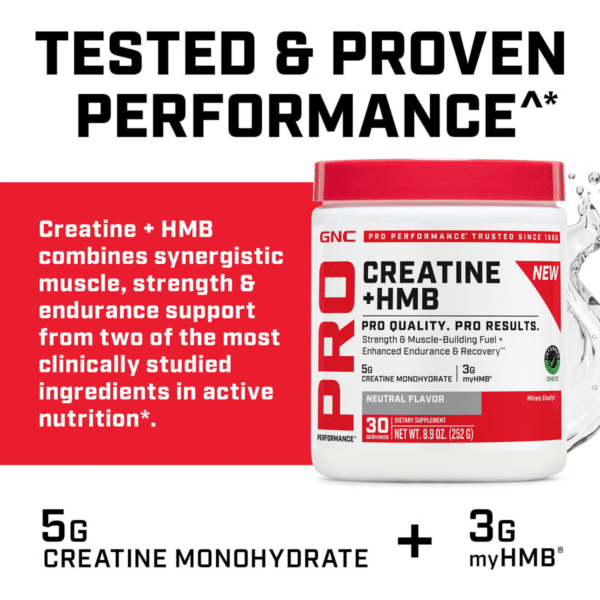 GNC Pro Performance® Creatine Monohydrate, Creatina Monohidrata, formula imbunatatita cu hmb, pentru sustinerea musculaturii si a functiei cognitive, fara aroma, 252 g