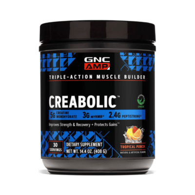 GNC AMP Creabolic™, Formula premium de creatina monohidrata, hmb, peptistrong pentru forta si masa musculara, cu aroma de fructe tropicale, 408 g