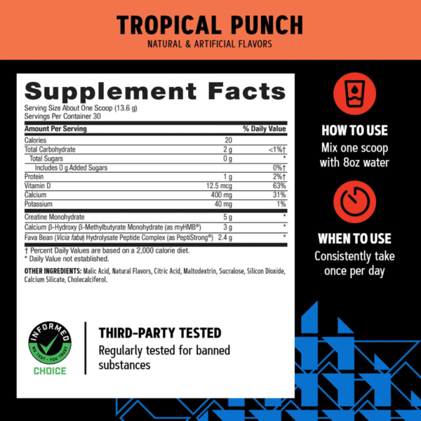 GNC AMP Creabolic™, Formula premium de creatina monohidrata, hmb, peptistrong pentru forta si masa musculara, cu aroma de fructe tropicale, 408 g