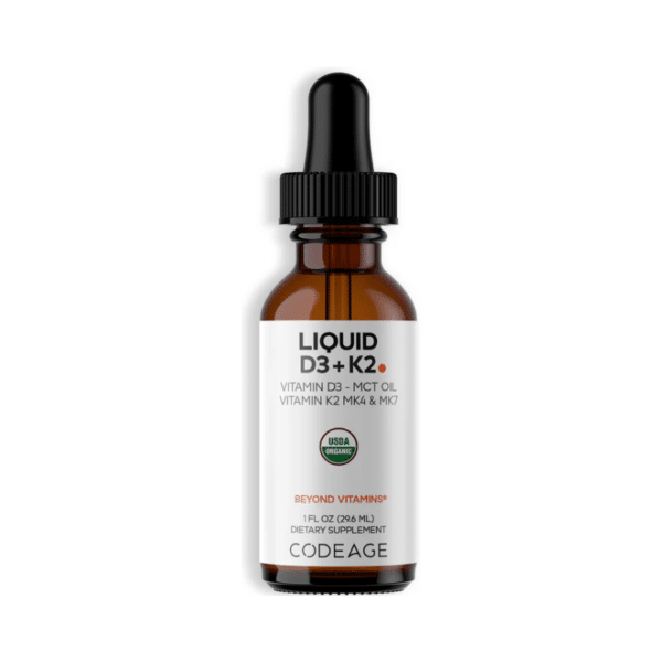 Codeage Liquid D3 + K2 – Formula lichida cu vitamina D3 si K2, fara aroma, 29.6 ml