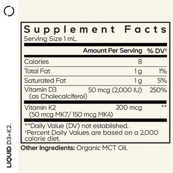 Codeage Liquid D3 + K2 – Formula lichida cu vitamina D3 si K2, fara aroma, 29.6 ml