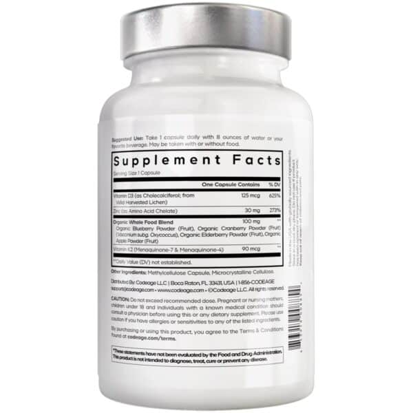 CodeAge Amen Vitamin D - K2 & Zinc - Vitamin D3, formula pentru imunitate, oase puternice si protectie cardiovasculara, 60 cps