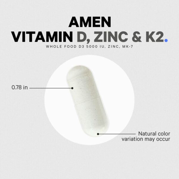 CodeAge Amen Vitamin D - K2 & Zinc - Vitamin D3, formula pentru imunitate, oase puternice si protectie cardiovasculara, 60 cps